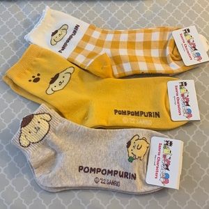NWT 3 Sanrio Pom Pom Purin Ankle and Crew Socks